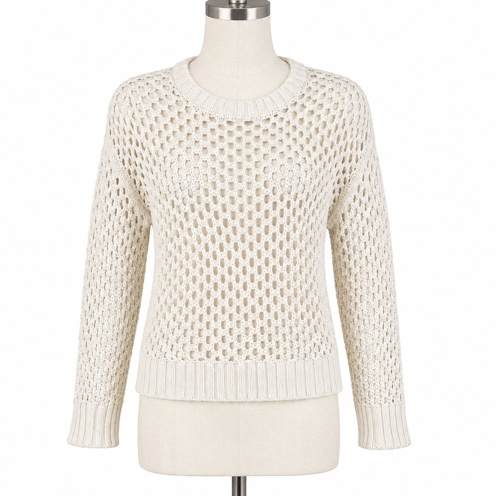 Abercrombie Fitch Open Knit Crochet Sweater Women's Small Ivory Beach Layer